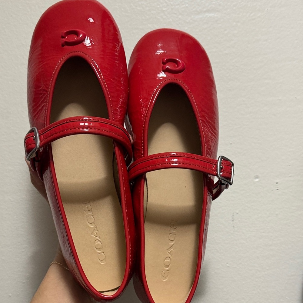 Coach Glossy Red Mary Jane Shoes flats
